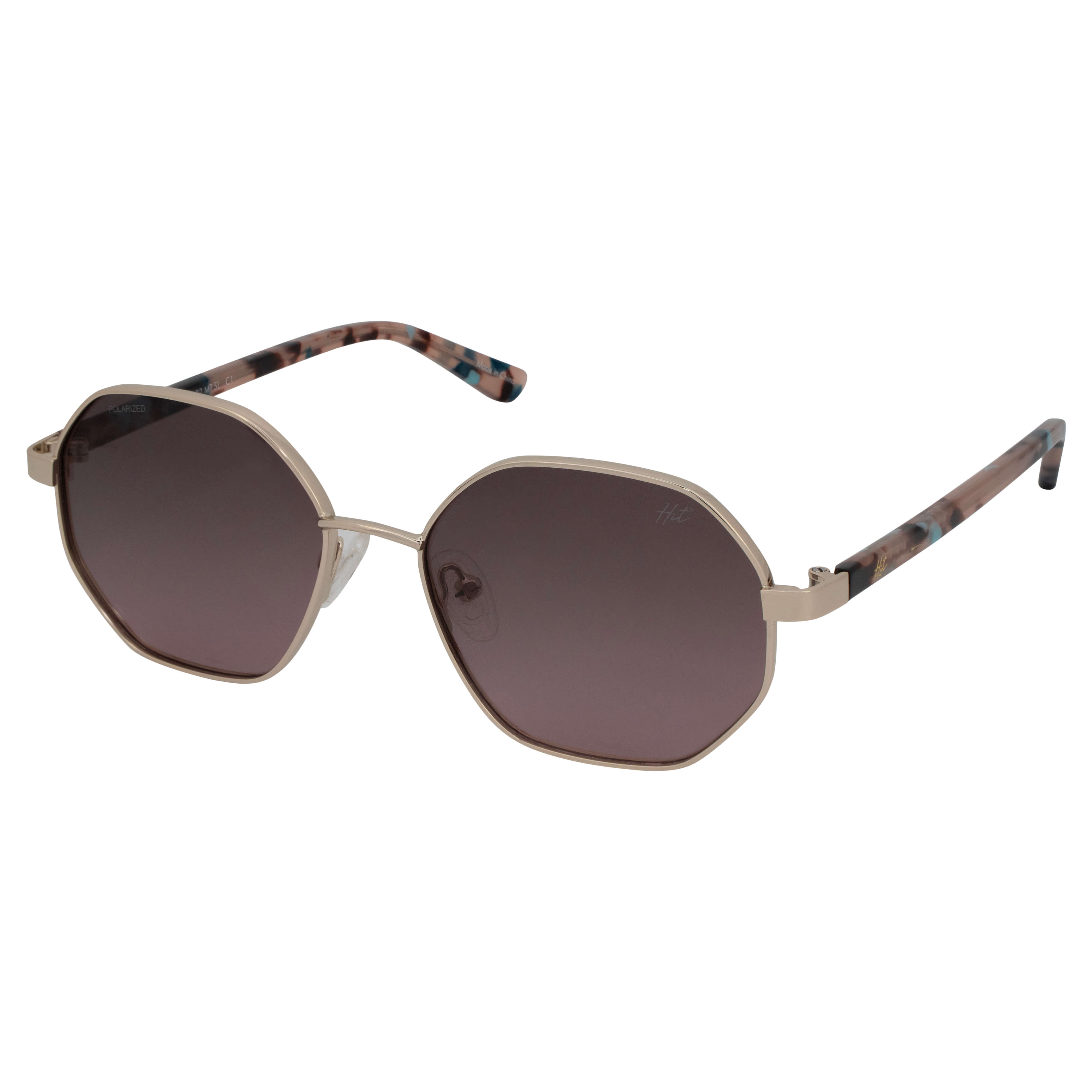 Óculos de sol Hit Feminino 1 4102 Hexagonal Cor Rosa com Dourado